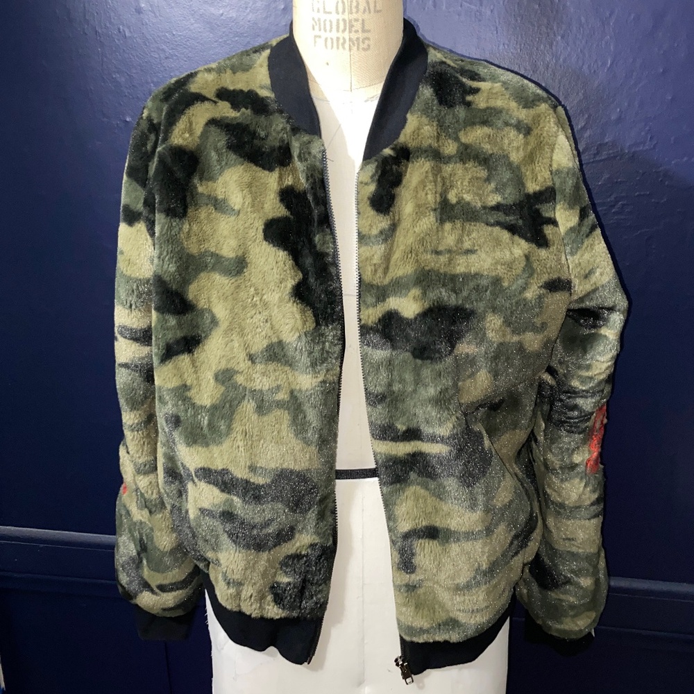 Jealous Tomato Army Fatigue Bomber Jacket with embroidered roses on sleeves